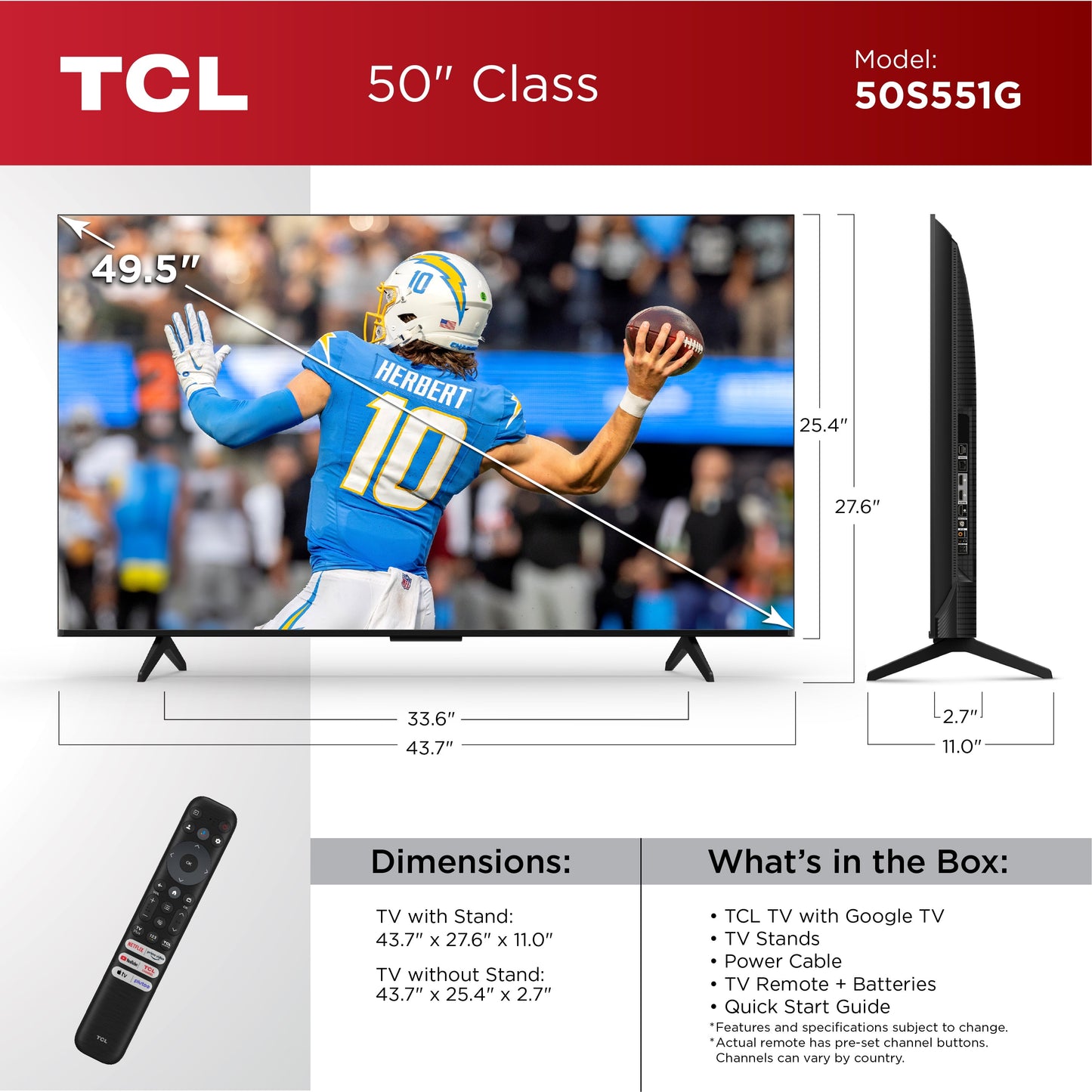 50” Class S5 (50S551G) 4K UHD HDR LED Smart TV with Google TV (NEW 2024)