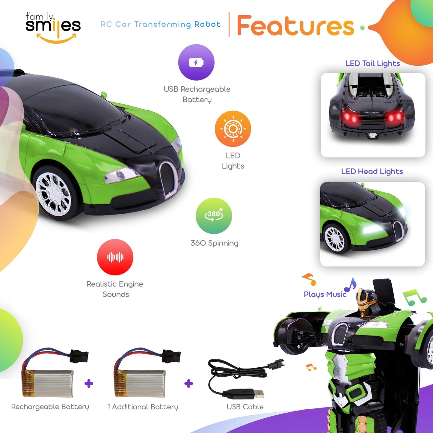 Kids Transforming Robot RC Car Toys Boys 8-13 Remote Control Gift 2 Batteries
