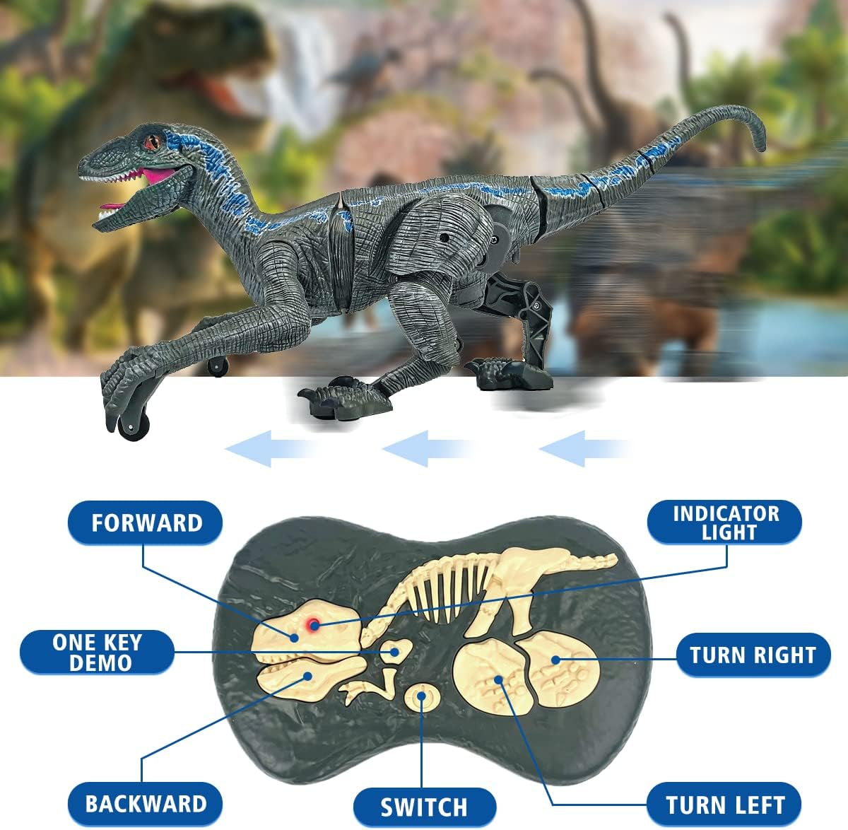 18'' Remote Control Dinosaur Toys 2.4Ghz Walking Rechargeable 3D Eyes Dinosaur Robot Toys for Kids RC Dinosaur Toys with Roaring Sounds Stomp Tail Movement Gift for Kids Boys Girls Ages 3-12 Gray