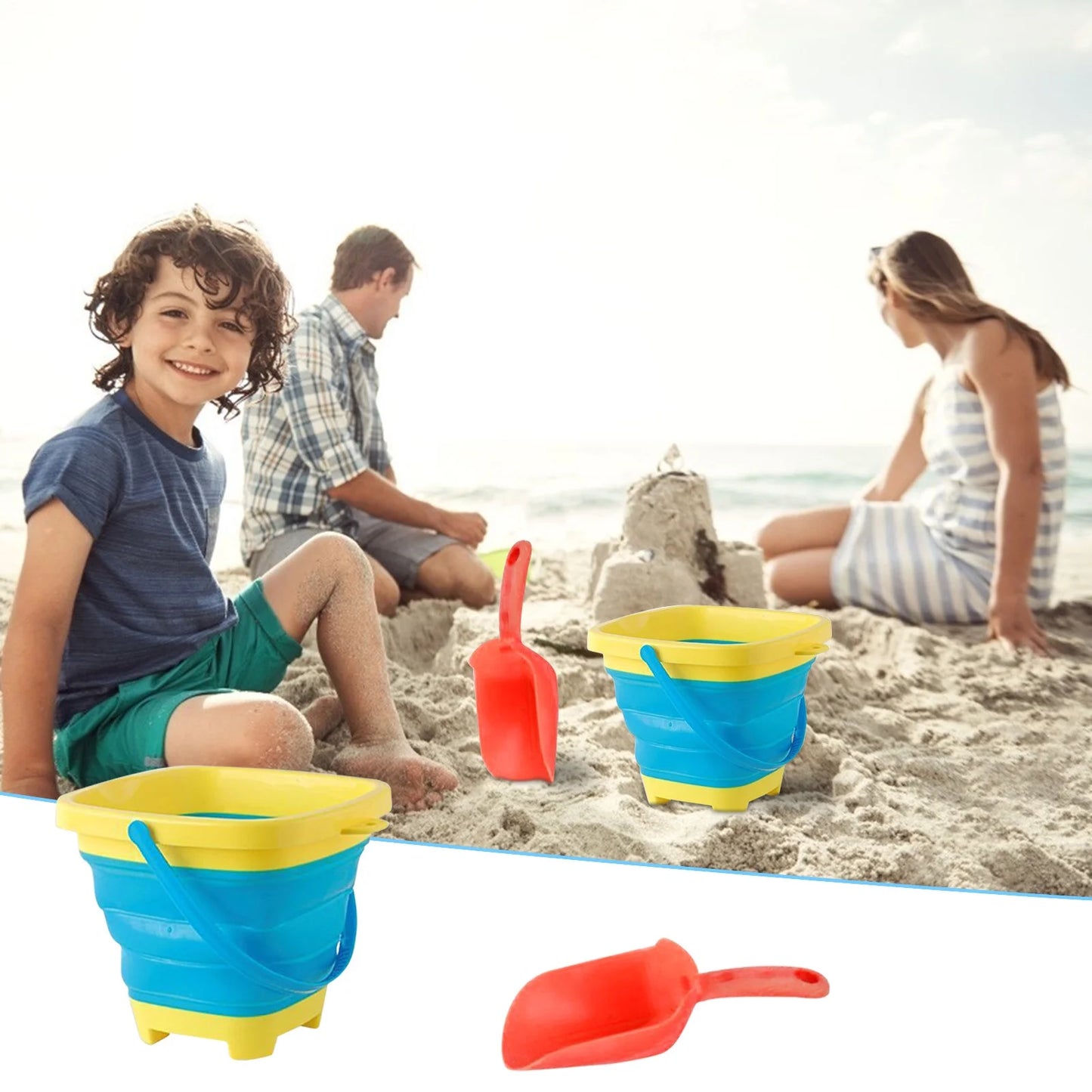 Soft Plastic Folding Bucket Portable Summer Beach Water Toy Telescopic Bucket