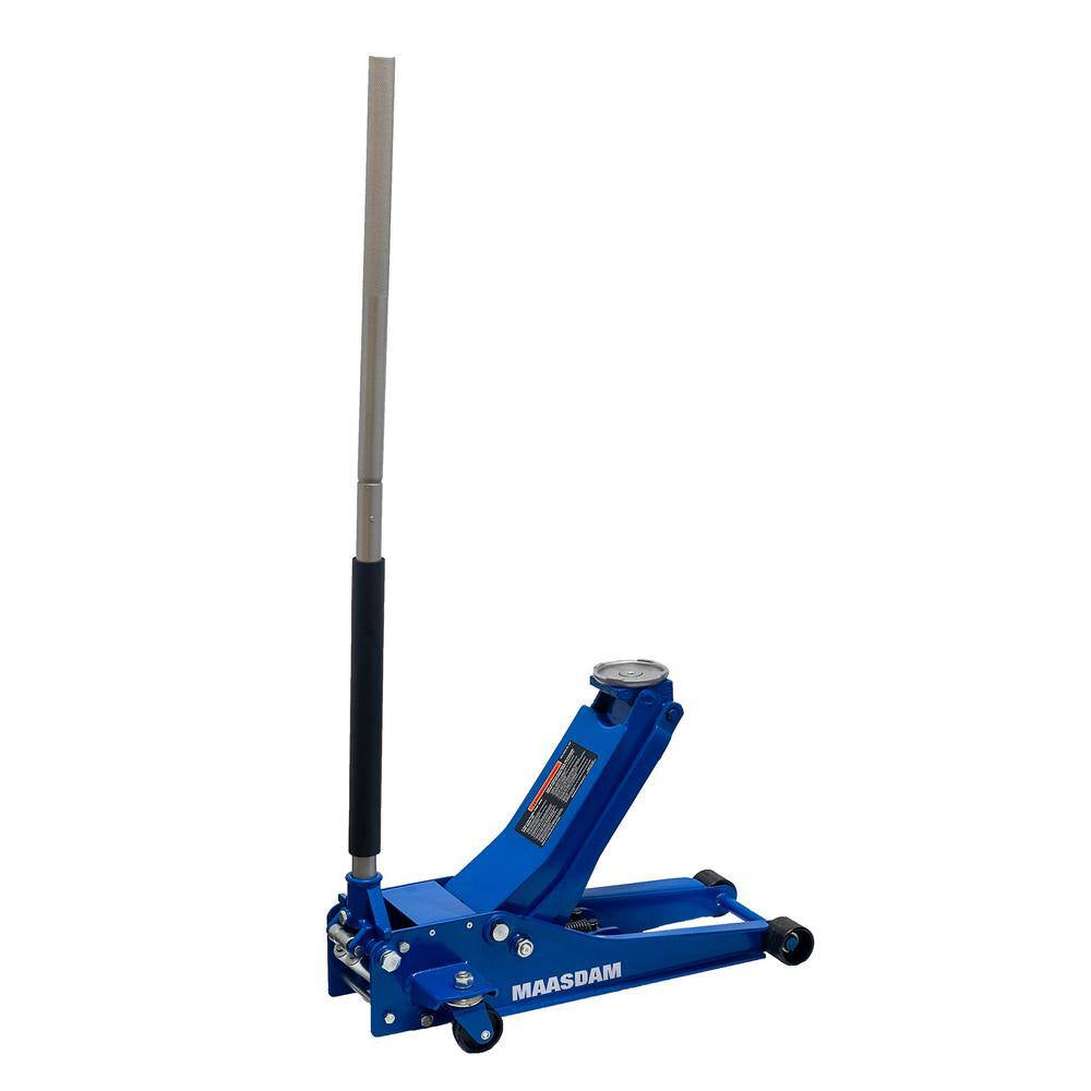 3-Ton Low Profile Floor Jack with Quick Lift and 3-Ton Jack Stands in Blue