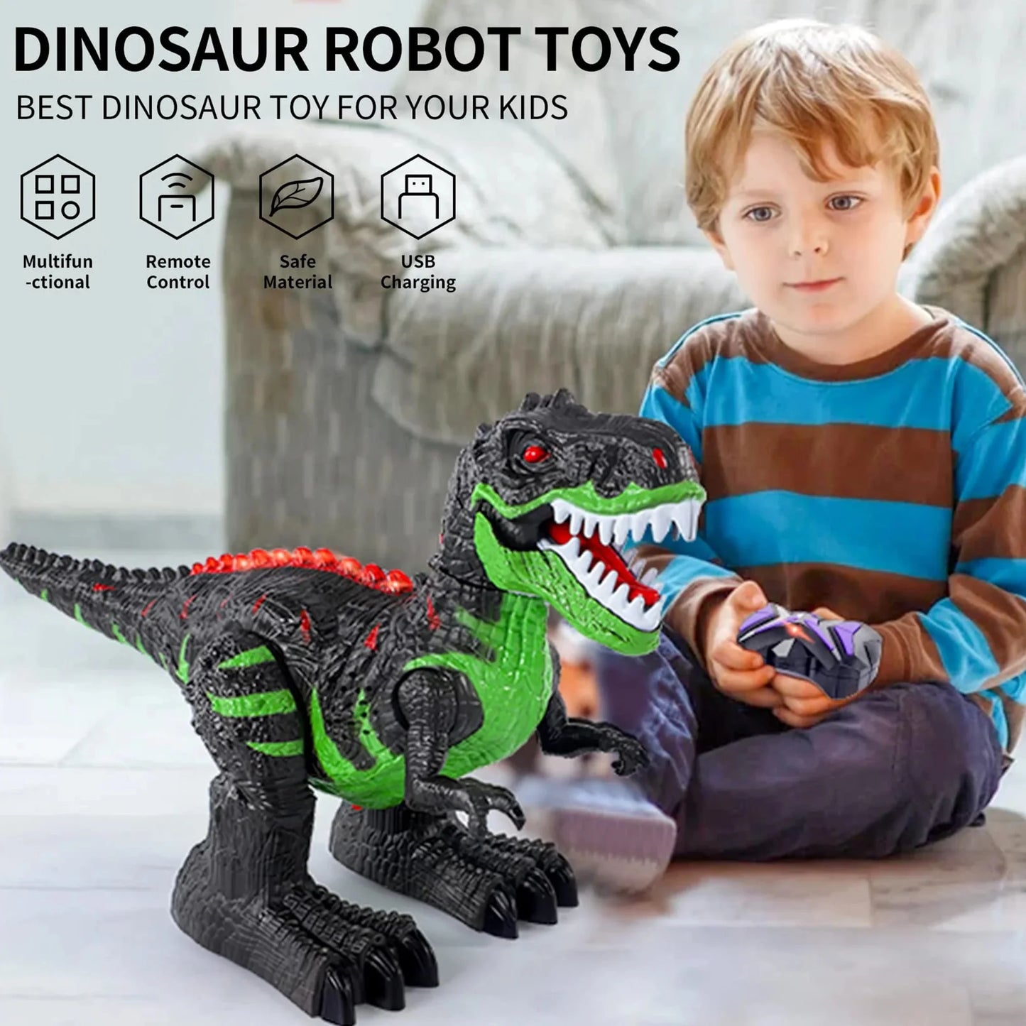 Remote Control Dinosaur Toys for Boys Girls, 2.4G RC Dinosaur Robot T-Rex with Light Sound, Kids Boy Toys Ages 3 4 5 6 7 8+ Year Old