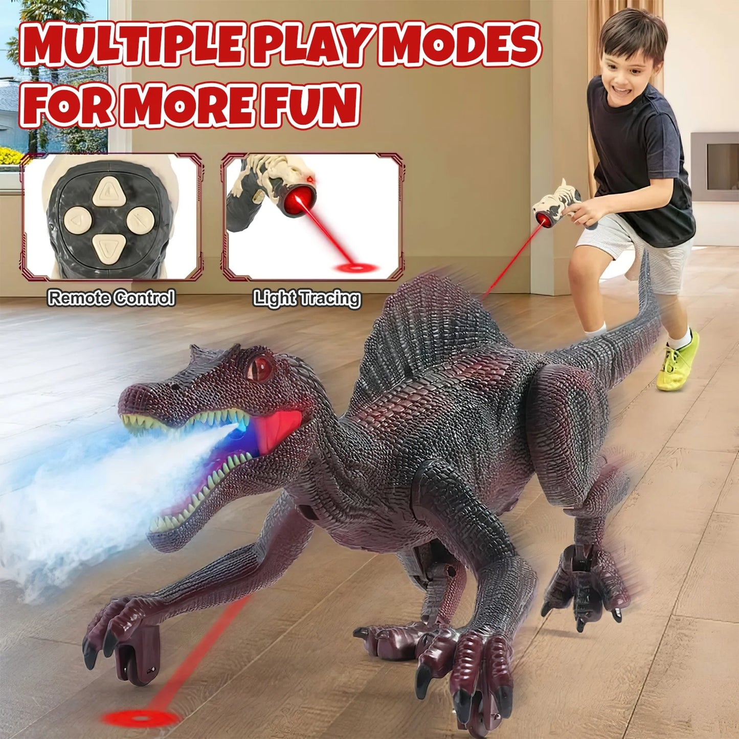 Remote Control Dinosaur Toys for Boys 3-6 Years, Electronic RC Spinosaurus Robot Dinosaurs with Spray & Light & Roar, Realistic Walking T-Rex Toys Christmas Gifts for Boys and Girls 6-12