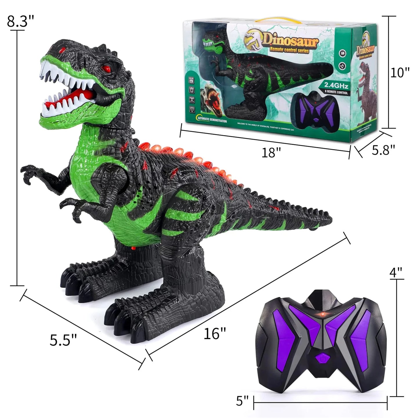 Remote Control Dinosaur Toys for Boys Girls, 2.4G RC Dinosaur Robot T-Rex with Light Sound, Kids Boy Toys Ages 3 4 5 6 7 8+ Year Old