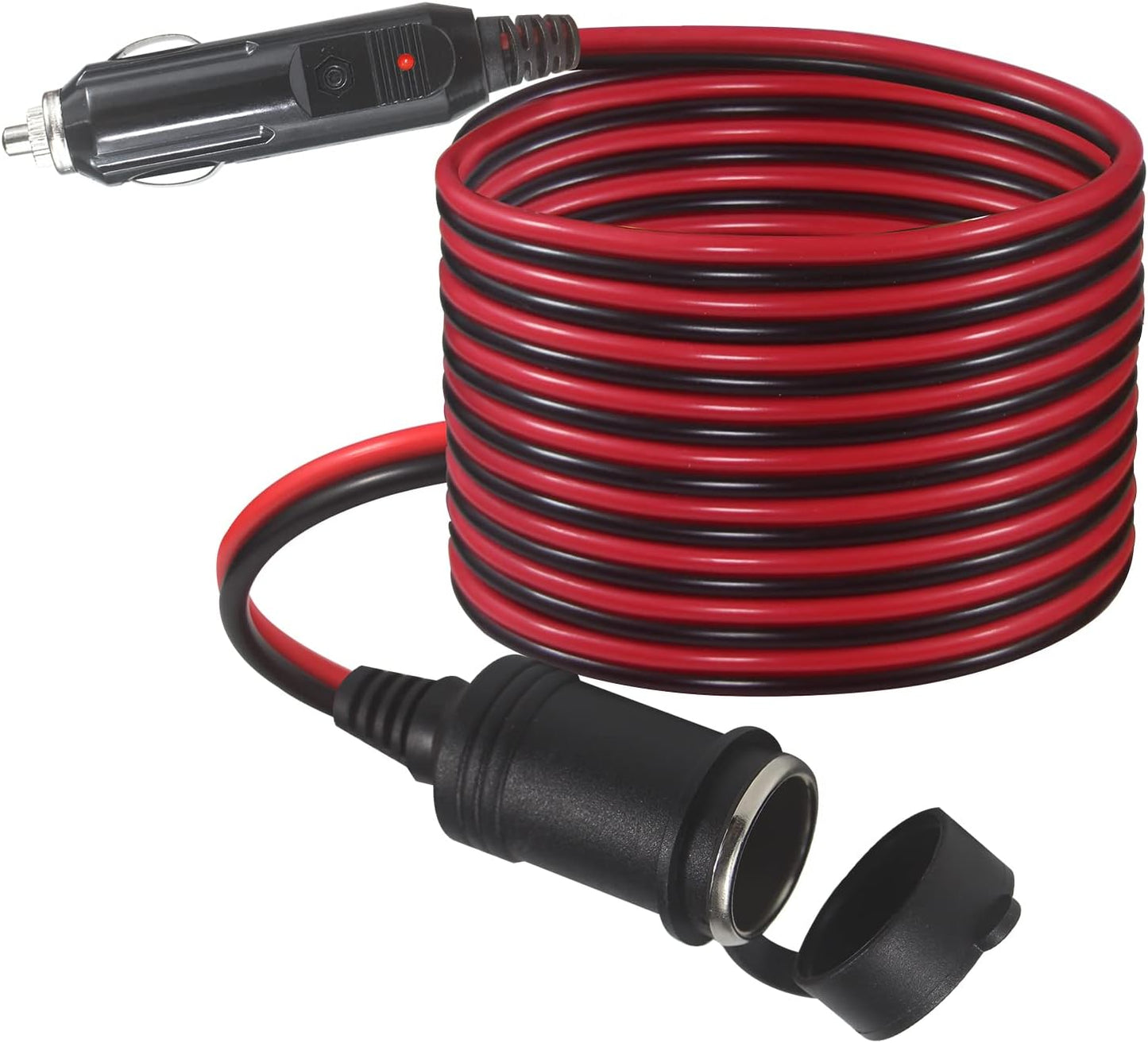 12FT Car Cigarette Lighter Extension Cord 12FT - Male Plug to Female Socket 16AWG Heavy Duty Extension Cable with LED Lights Power for Tire Pump, Air Compressor (12FT)