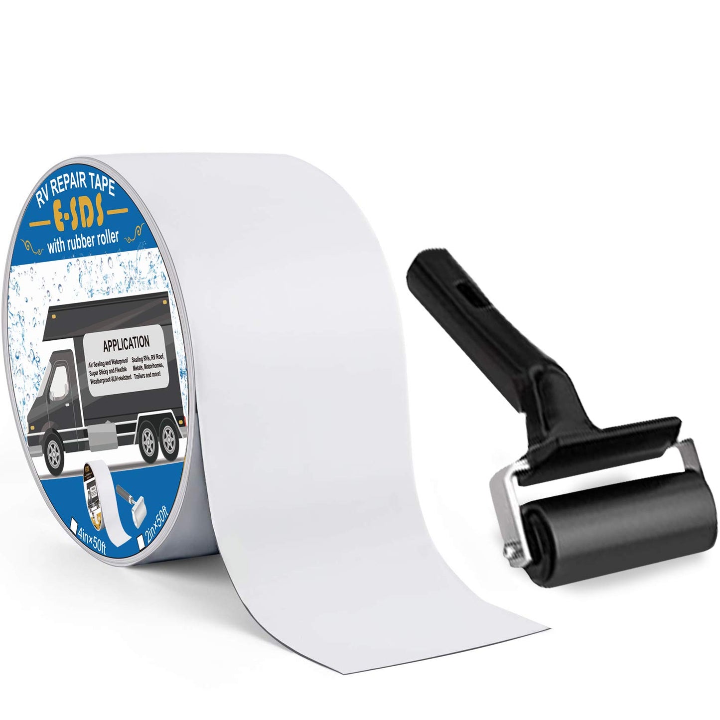 RV Roof Tape 4" X50' with Rubber Roller, RV Tape Sealant Waterproof for Roof Repair, Window, Boat Sealing, Trailer and Camper Leaks