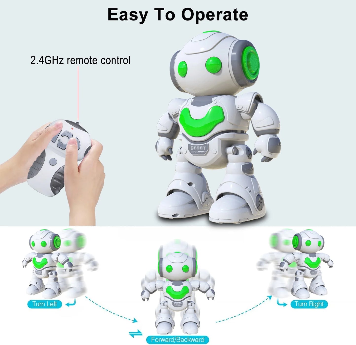 Kids Electronic RC Intelligent Walking Dancing Samrt Robot Toy Music/Light,Educational Toys - White
