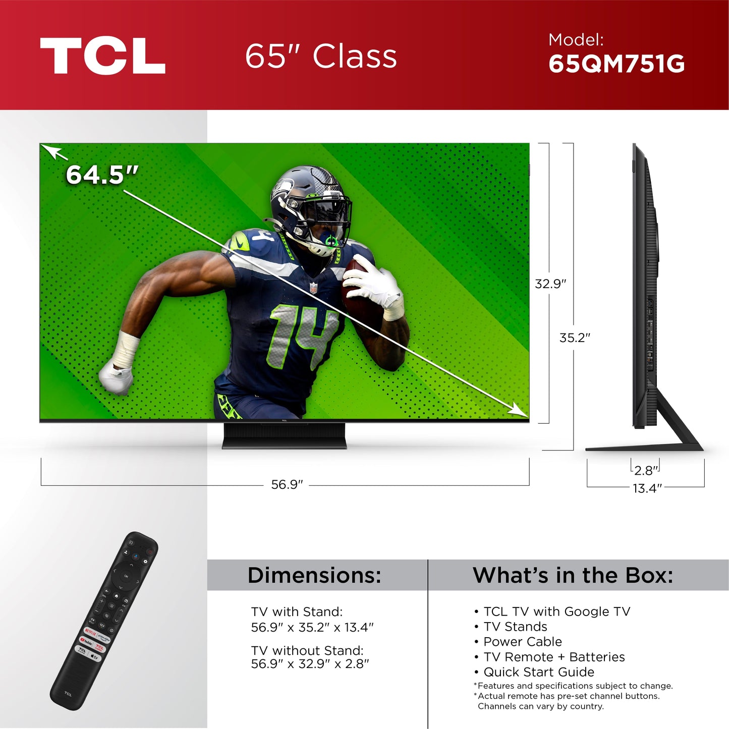 65” Class QM7 (65QM751G) 4K UHD HDR QD Mini-Led Smart TV with Google TV (NEW 2024)