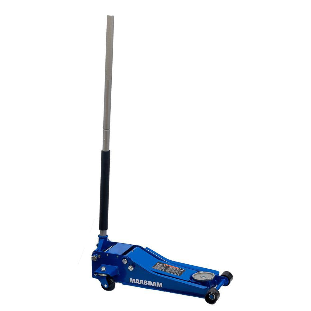 3-Ton Low Profile Floor Jack with Quick Lift and 3-Ton Jack Stands in Blue