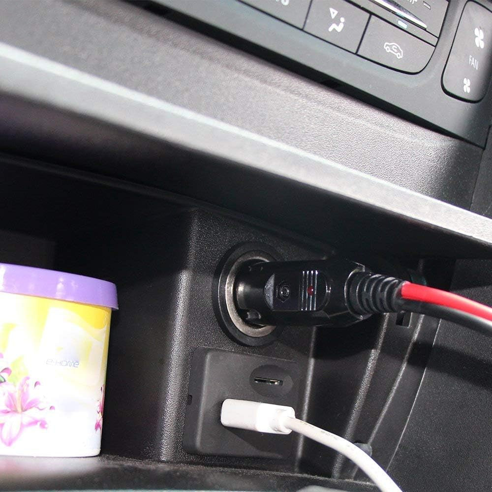 12FT Car Cigarette Lighter Extension Cord 12FT - Male Plug to Female Socket 16AWG Heavy Duty Extension Cable with LED Lights Power for Tire Pump, Air Compressor (12FT)
