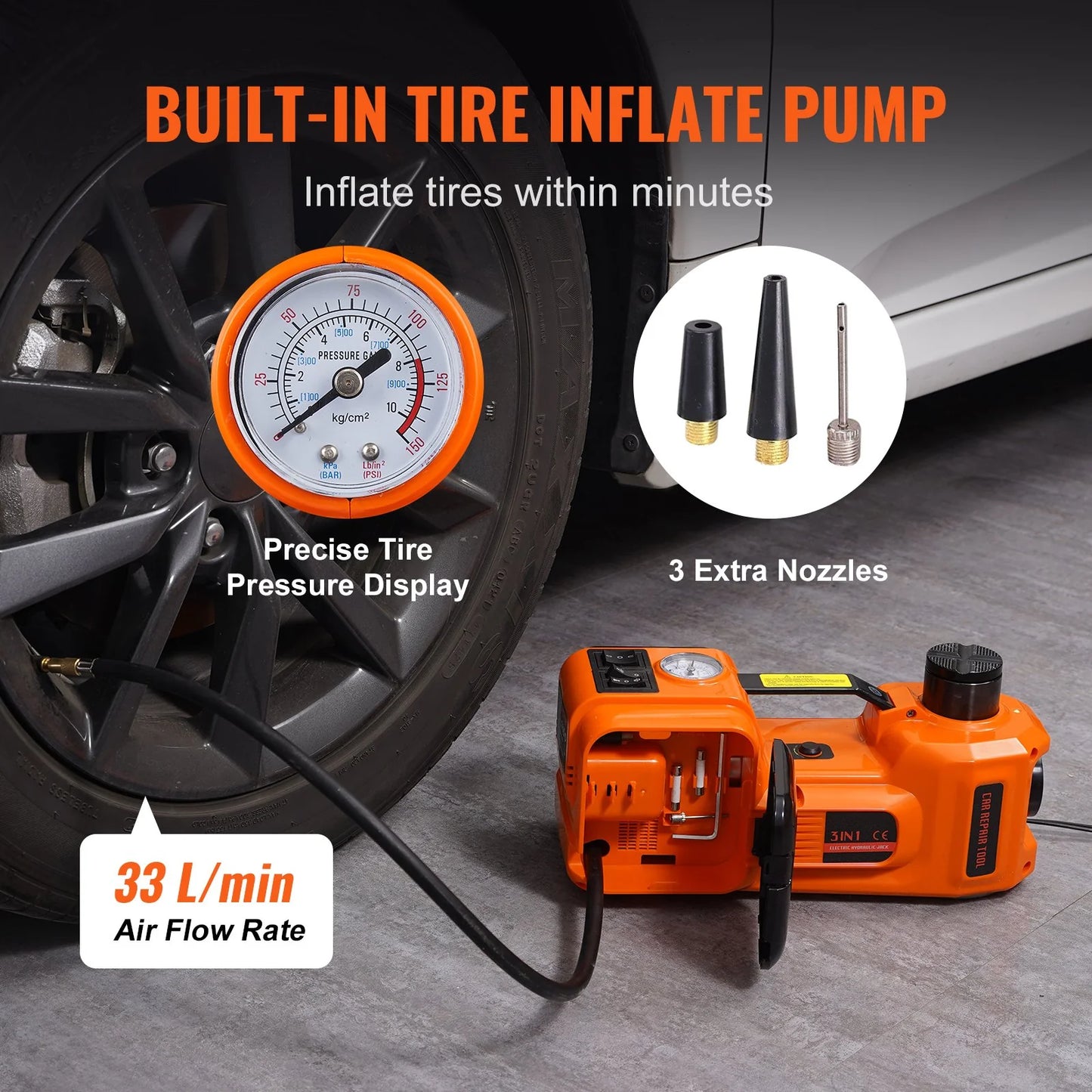 VEVOR Electric Car Jack, 5 Ton/11023 LBS Hydraulic Car Jack, Portable Car Jack Lifting with Built-In Inflatable Pump and LED Light, Car Jack for SUV MPV Sedan Truck Change Tires Garage Repair