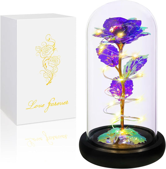 Mothers Day Flower Gifts for Mom,Birthday Gifts for Women,Rose Flower Mom Gift for Her Wife Grandma Anniversary,Colorful Purple Light up Rose in a Glass Dome from Daughter Son