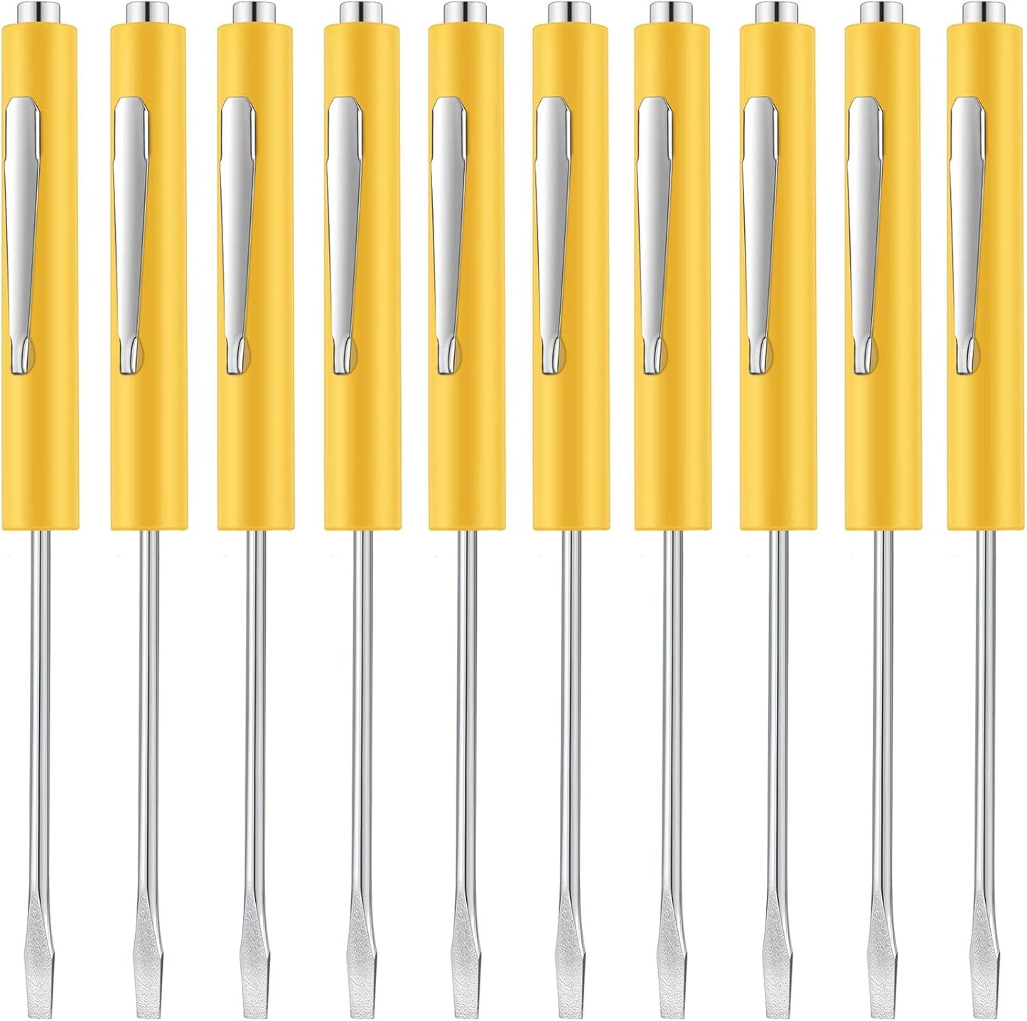 10 Pieces Pocket Screwdriver Mini Tops and Pocket Clips Magnetic Slotted Small Screw Driver with a Single Blade Head for Mechanical, Electrician(Yellow)