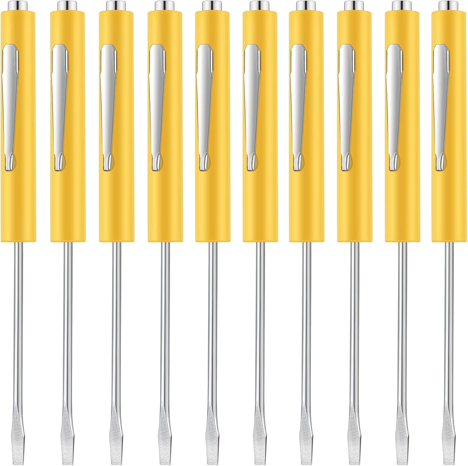 10 Pieces Pocket Screwdriver Mini Tops and Pocket Clips Magnetic Slotted Small Screw Driver with a Single Blade Head for Mechanical, Electrician(Yellow)