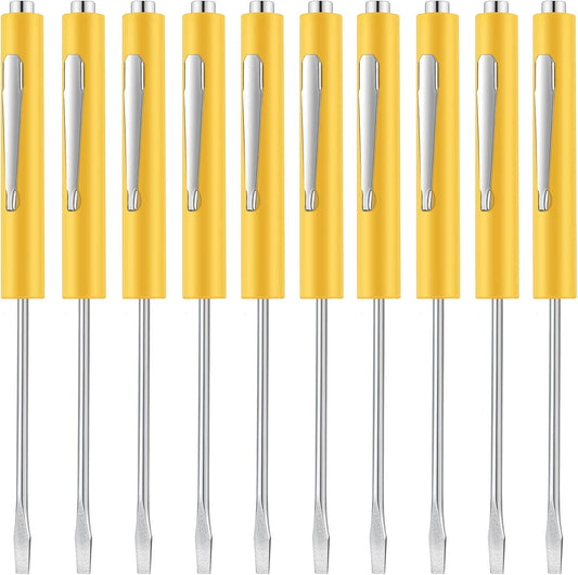 10 Pieces Pocket Screwdriver Mini Tops and Pocket Clips Magnetic Slotted Small Screw Driver with a Single Blade Head for Mechanical, Electrician(Yellow)