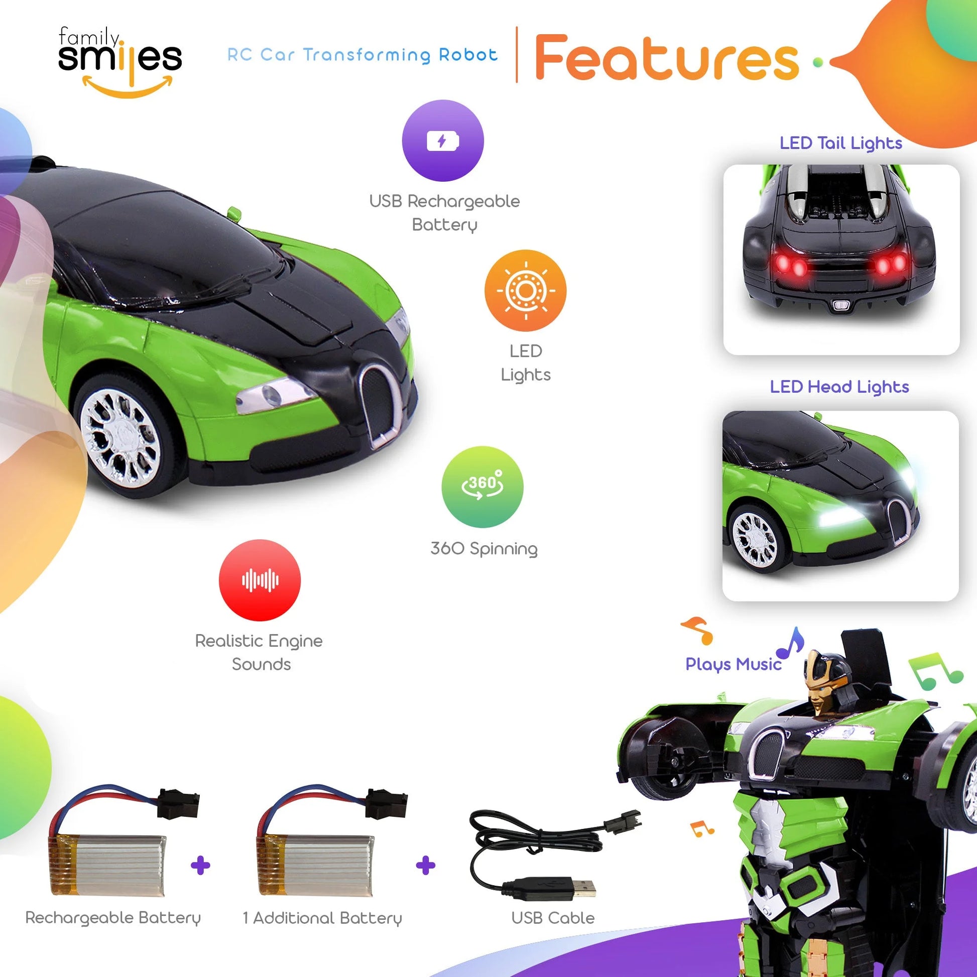 Kids Transforming Robot RC Car Toys Boys 8-13 Remote Control Gift 2 Batteries