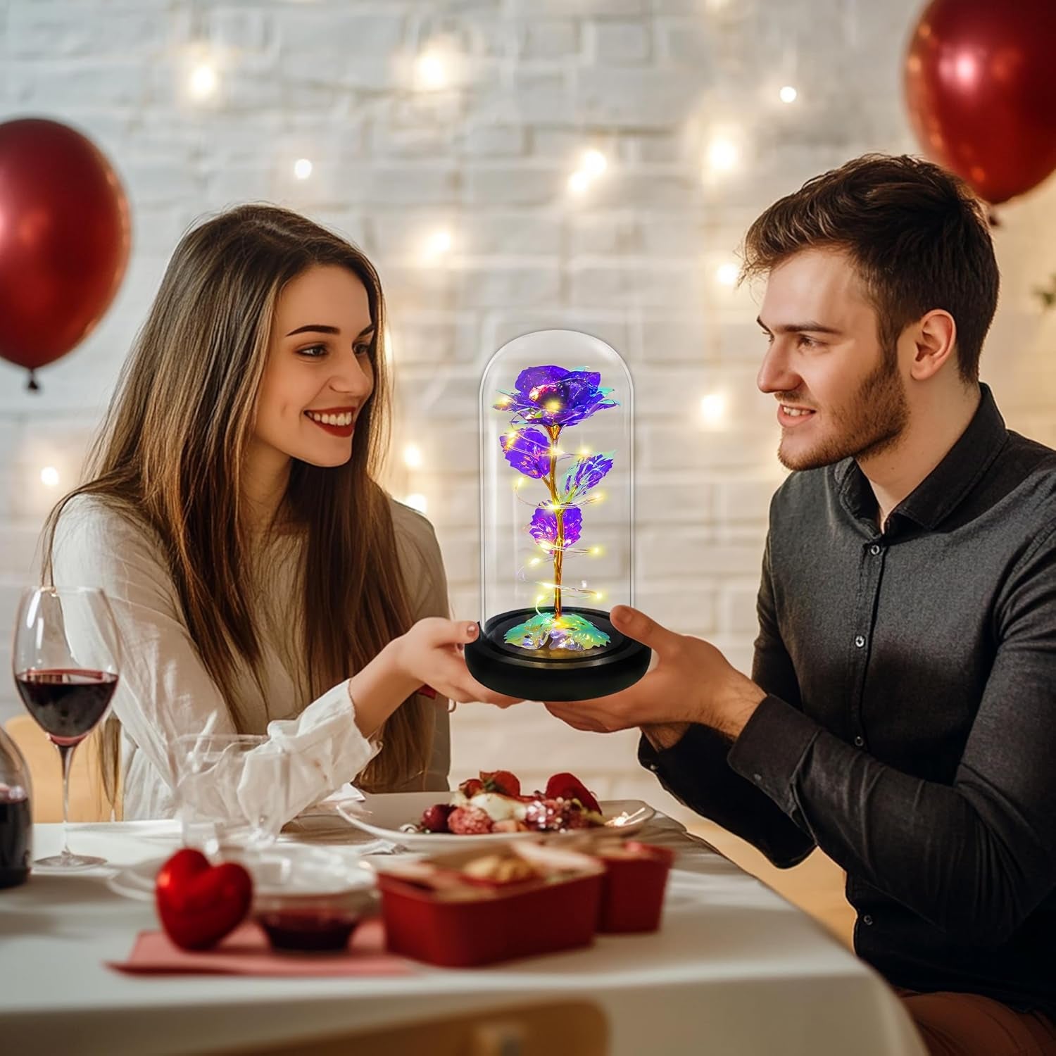 Mothers Day Flower Gifts for Mom,Birthday Gifts for Women,Rose Flower Mom Gift for Her Wife Grandma Anniversary,Colorful Purple Light up Rose in a Glass Dome from Daughter Son