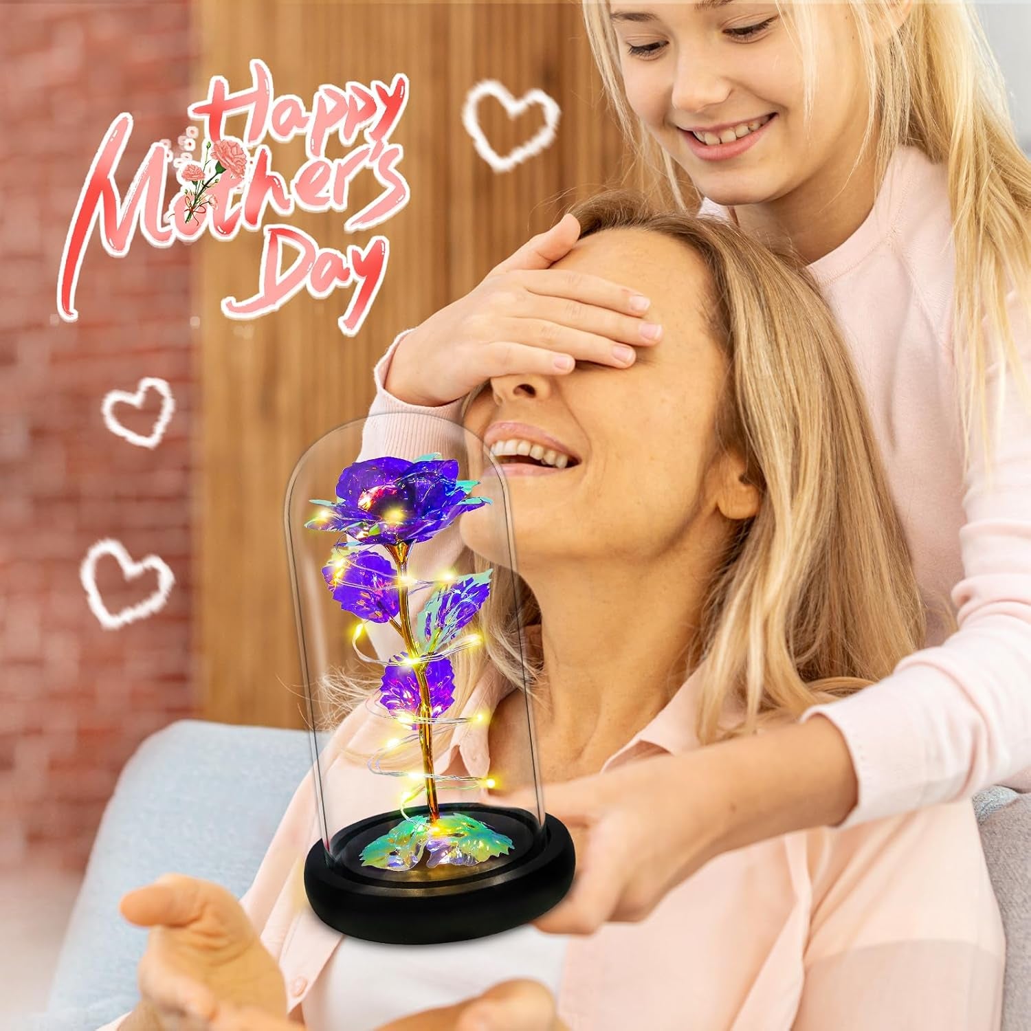 Mothers Day Flower Gifts for Mom,Birthday Gifts for Women,Rose Flower Mom Gift for Her Wife Grandma Anniversary,Colorful Purple Light up Rose in a Glass Dome from Daughter Son