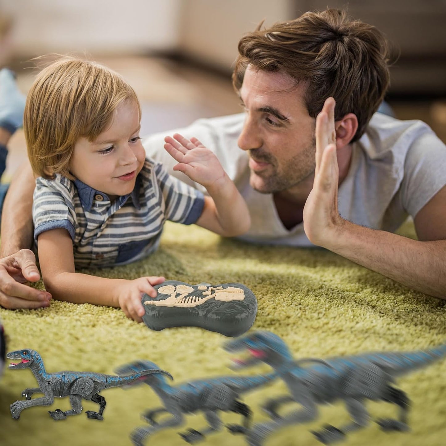 18'' Remote Control Dinosaur Toys 2.4Ghz Walking Rechargeable 3D Eyes Dinosaur Robot Toys for Kids RC Dinosaur Toys with Roaring Sounds Stomp Tail Movement Gift for Kids Boys Girls Ages 3-12 Gray