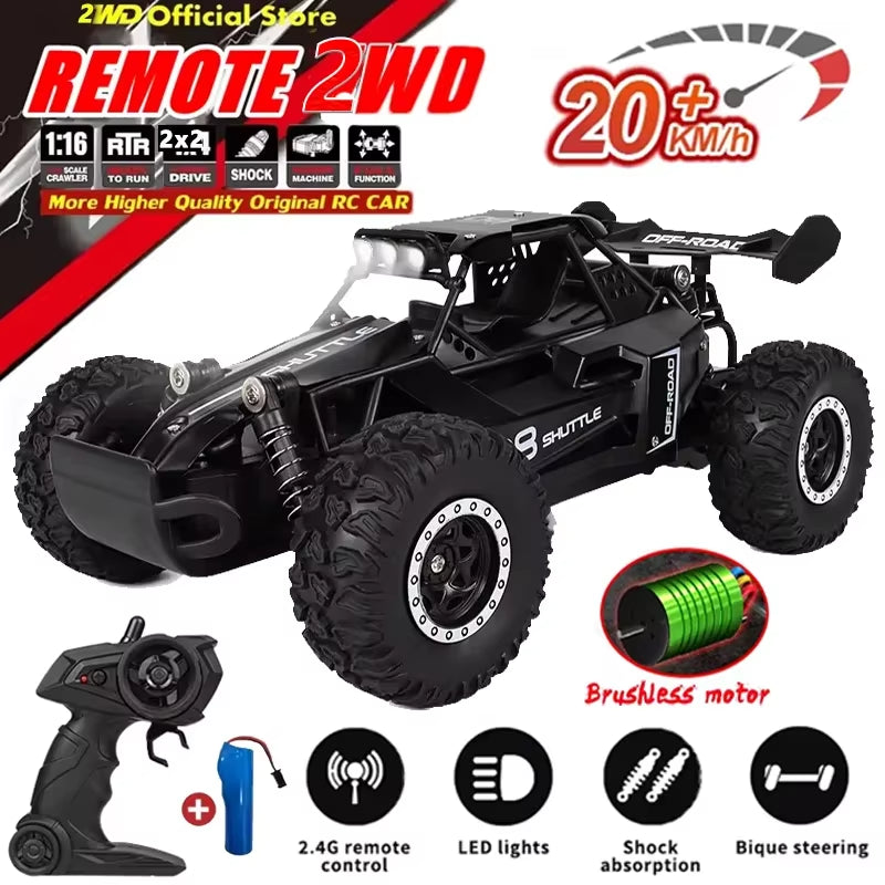 RC Car 2.4Gh Model with LED Lights 2WD High Speed Off-Road Remote Control Climbing Vehicle Outdoor Cars Drift Kid Toys Boys Gift