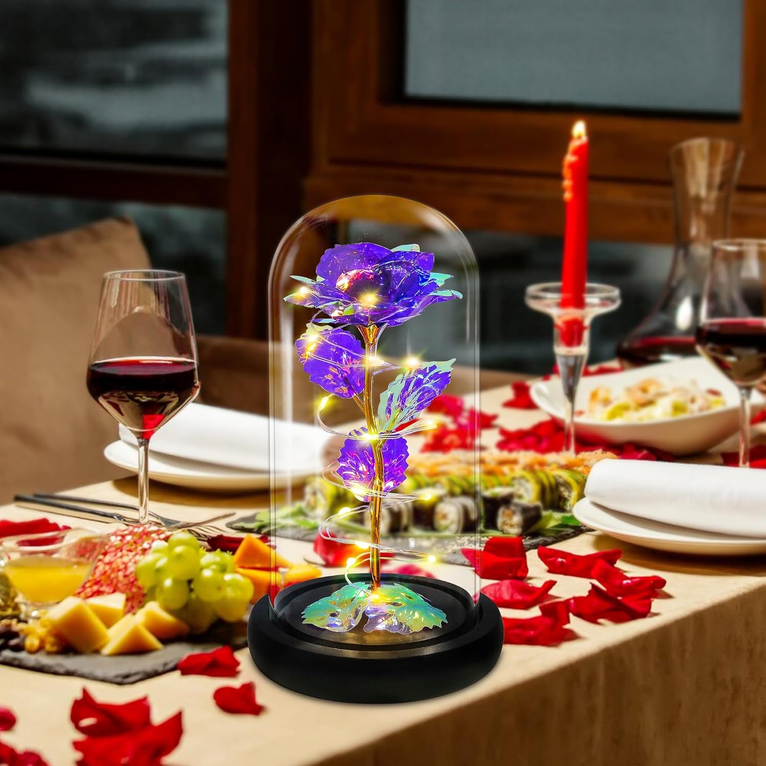 Mothers Day Flower Gifts for Mom,Birthday Gifts for Women,Rose Flower Mom Gift for Her Wife Grandma Anniversary,Colorful Purple Light up Rose in a Glass Dome from Daughter Son
