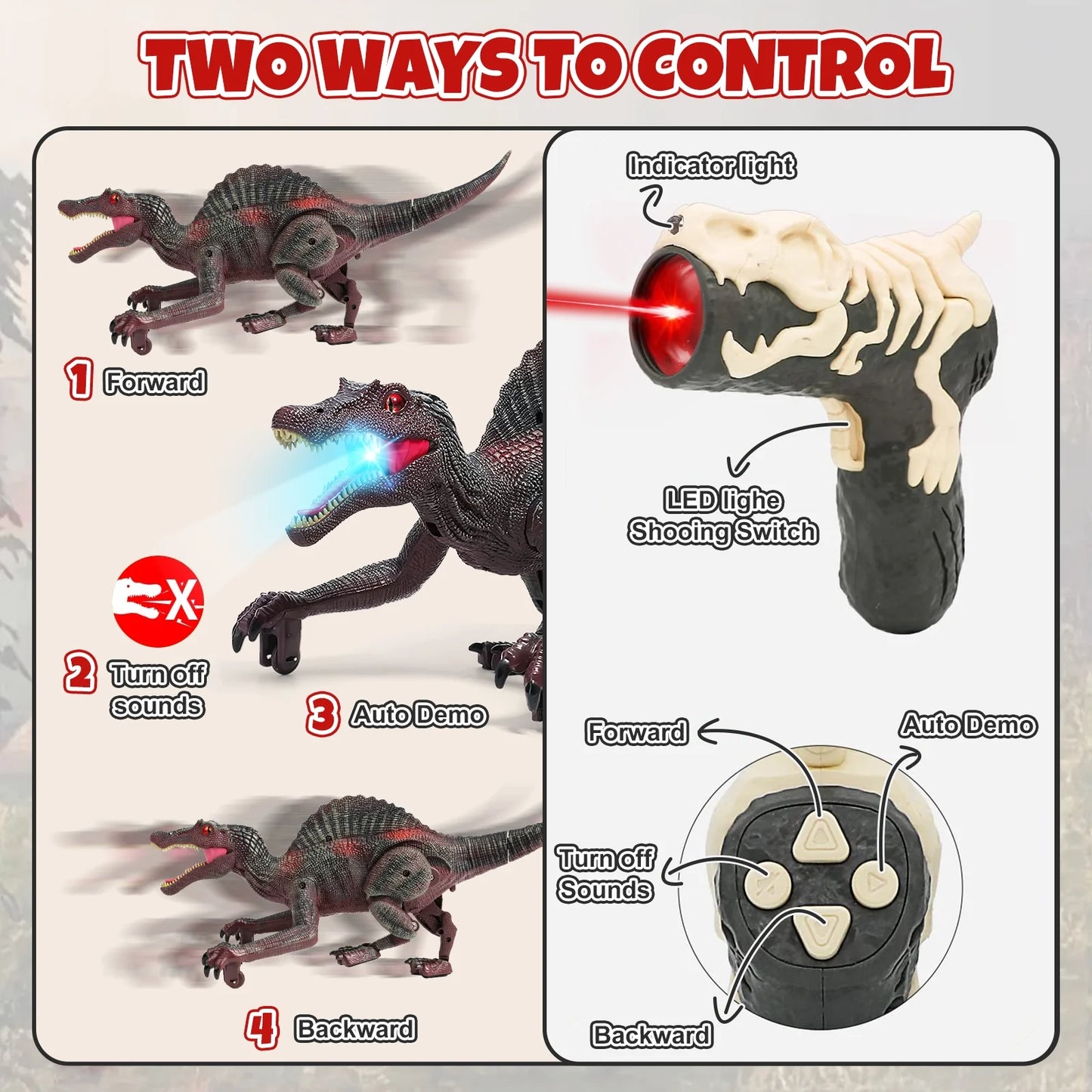 Remote Control Dinosaur Toys for Boys 3-6 Years, Electronic RC Spinosaurus Robot Dinosaurs with Spray & Light & Roar, Realistic Walking T-Rex Toys Christmas Gifts for Boys and Girls 6-12