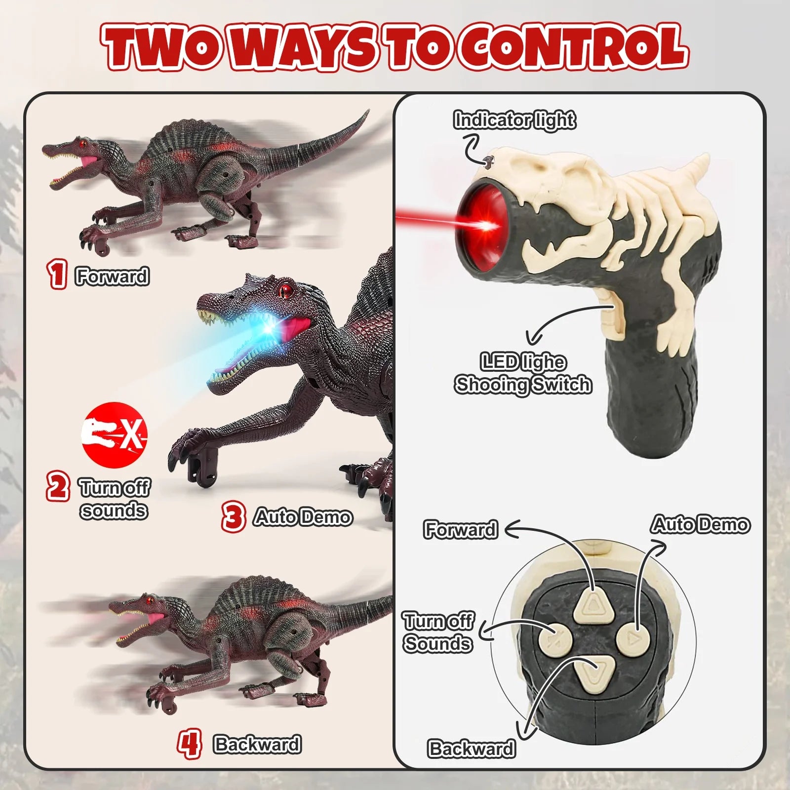 Remote Control Dinosaur Toys for Boys 3-6 Years, Electronic RC Spinosaurus Robot Dinosaurs with Spray & Light & Roar, Realistic Walking T-Rex Toys Christmas Gifts for Boys and Girls 6-12