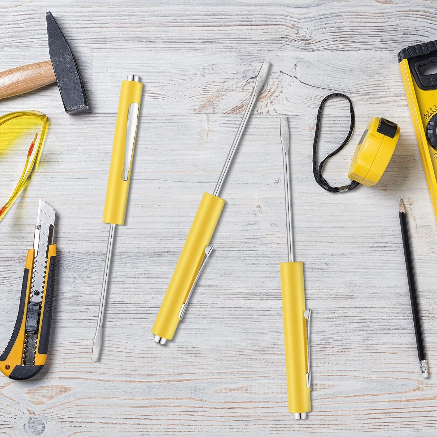10 Pieces Pocket Screwdriver Mini Tops and Pocket Clips Magnetic Slotted Small Screw Driver with a Single Blade Head for Mechanical, Electrician(Yellow)