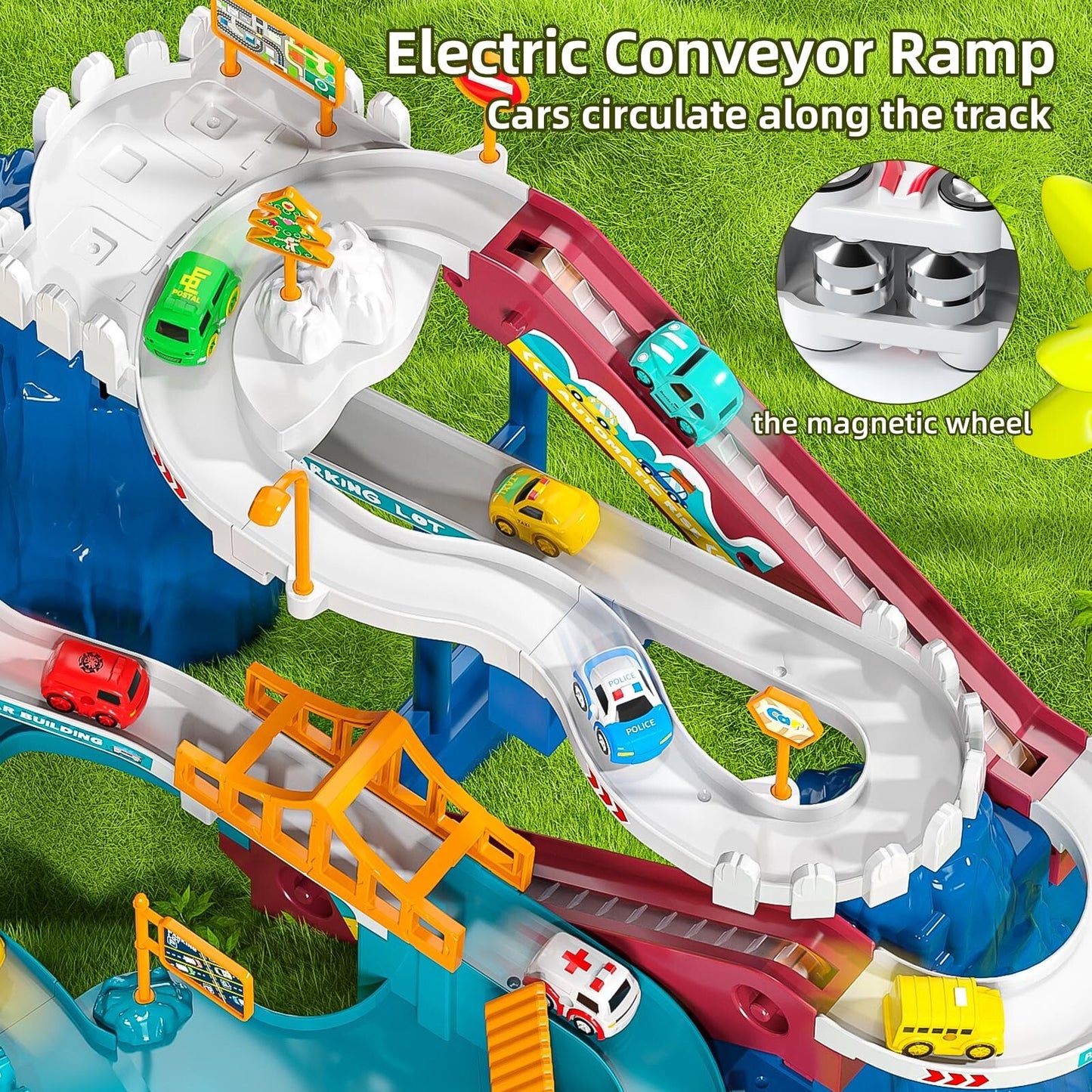 Boys Dinosaur Race Track Playset - Dinosaur Rolling Hill Car Track for Kids, ...