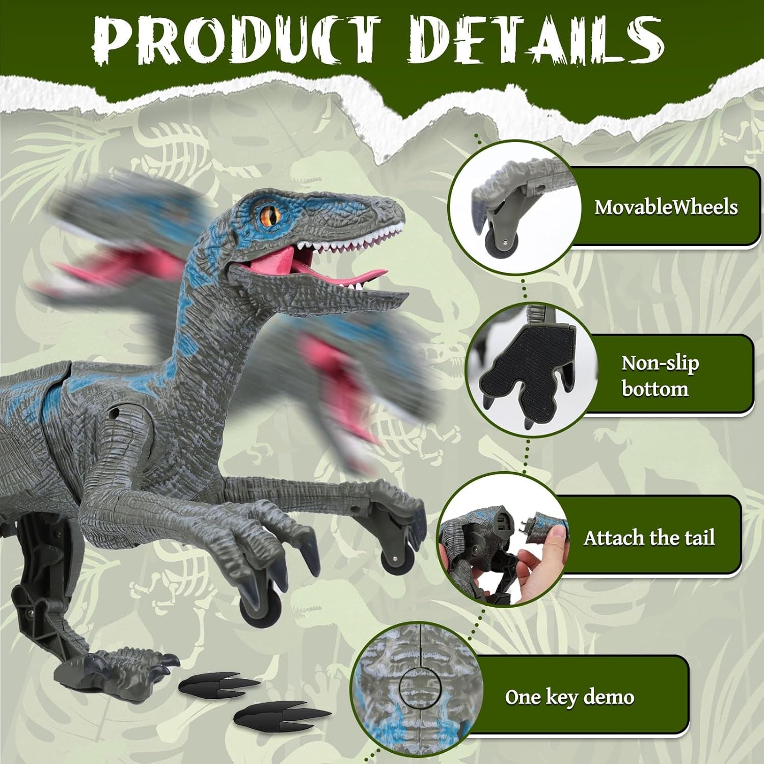 18'' Remote Control Dinosaur Toys 2.4Ghz Walking Rechargeable 3D Eyes Dinosaur Robot Toys for Kids RC Dinosaur Toys with Roaring Sounds Stomp Tail Movement Gift for Kids Boys Girls Ages 3-12 Gray