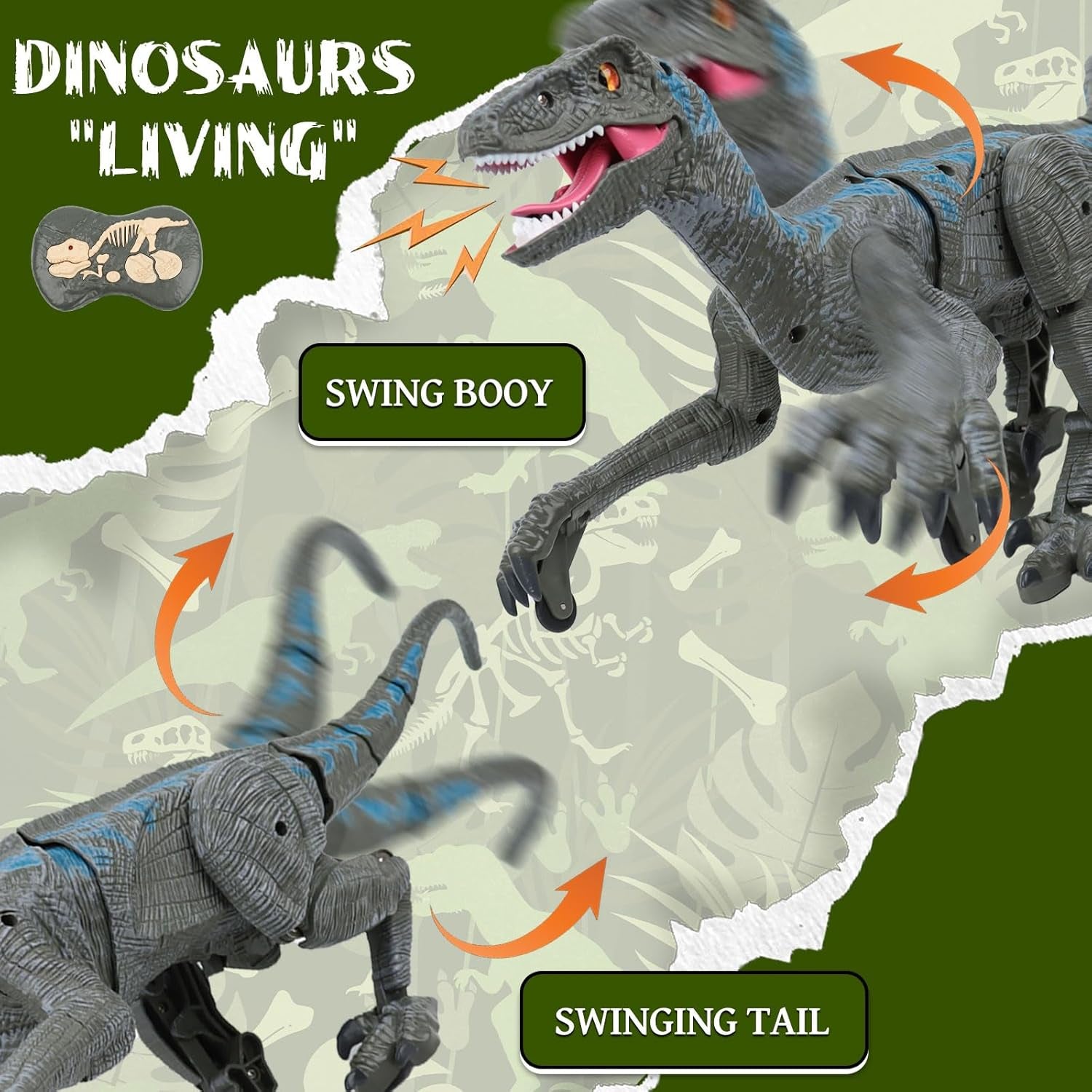 18'' Remote Control Dinosaur Toys 2.4Ghz Walking Rechargeable 3D Eyes Dinosaur Robot Toys for Kids RC Dinosaur Toys with Roaring Sounds Stomp Tail Movement Gift for Kids Boys Girls Ages 3-12 Gray