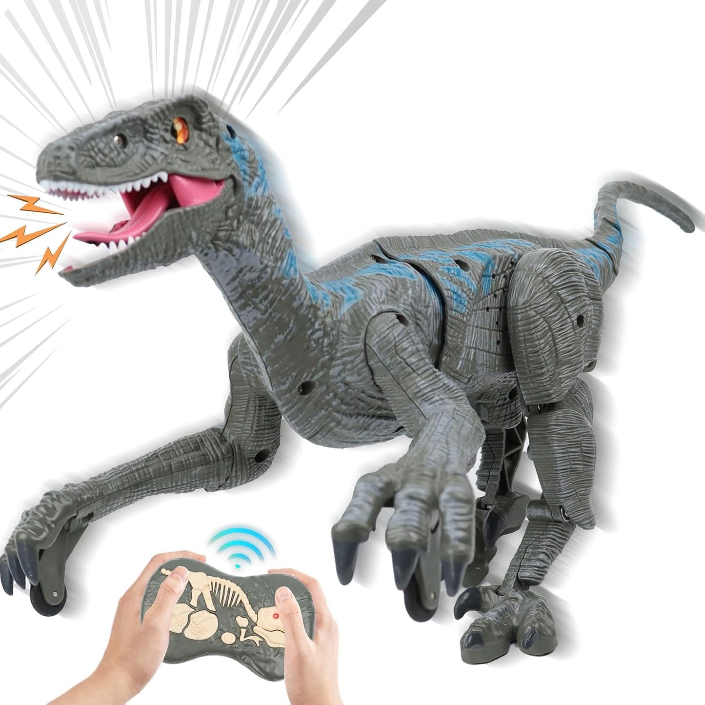 18'' Remote Control Dinosaur Toys 2.4Ghz Walking Rechargeable 3D Eyes Dinosaur Robot Toys for Kids RC Dinosaur Toys with Roaring Sounds Stomp Tail Movement Gift for Kids Boys Girls Ages 3-12 Gray