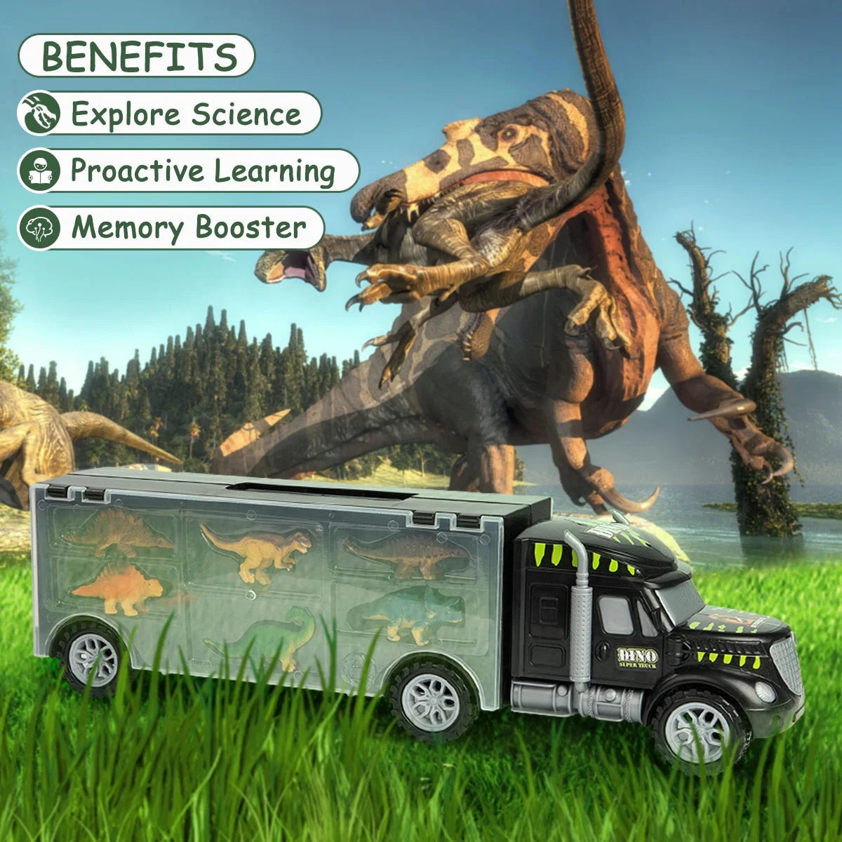 Dinosaur Toys for Kids 3-7, Dinosaur Truck Carrier Toy with 15 Dinosaur Toys, Perfect Dinosaur Toys for Boys Age 3 & up with Dinosaur Figures for Toddlers Birthday Gifts Toys for 3 4 5 6 7 Years Old