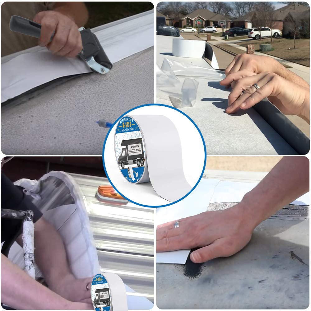 RV Roof Tape 4" X50' with Rubber Roller, RV Tape Sealant Waterproof for Roof Repair, Window, Boat Sealing, Trailer and Camper Leaks