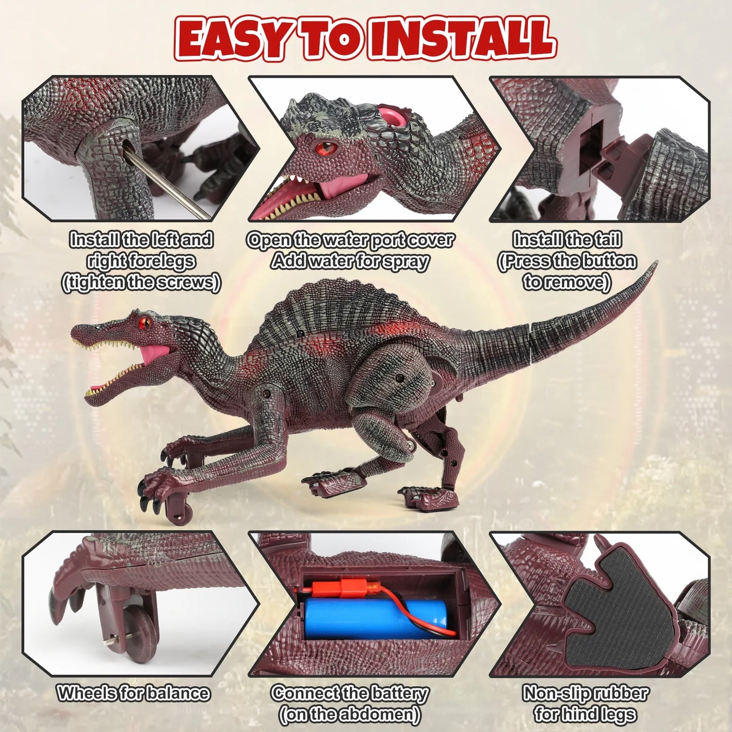 Remote Control Dinosaur Toys for Boys 3-6 Years, Electronic RC Spinosaurus Robot Dinosaurs with Spray & Light & Roar, Realistic Walking T-Rex Toys Christmas Gifts for Boys and Girls 6-12