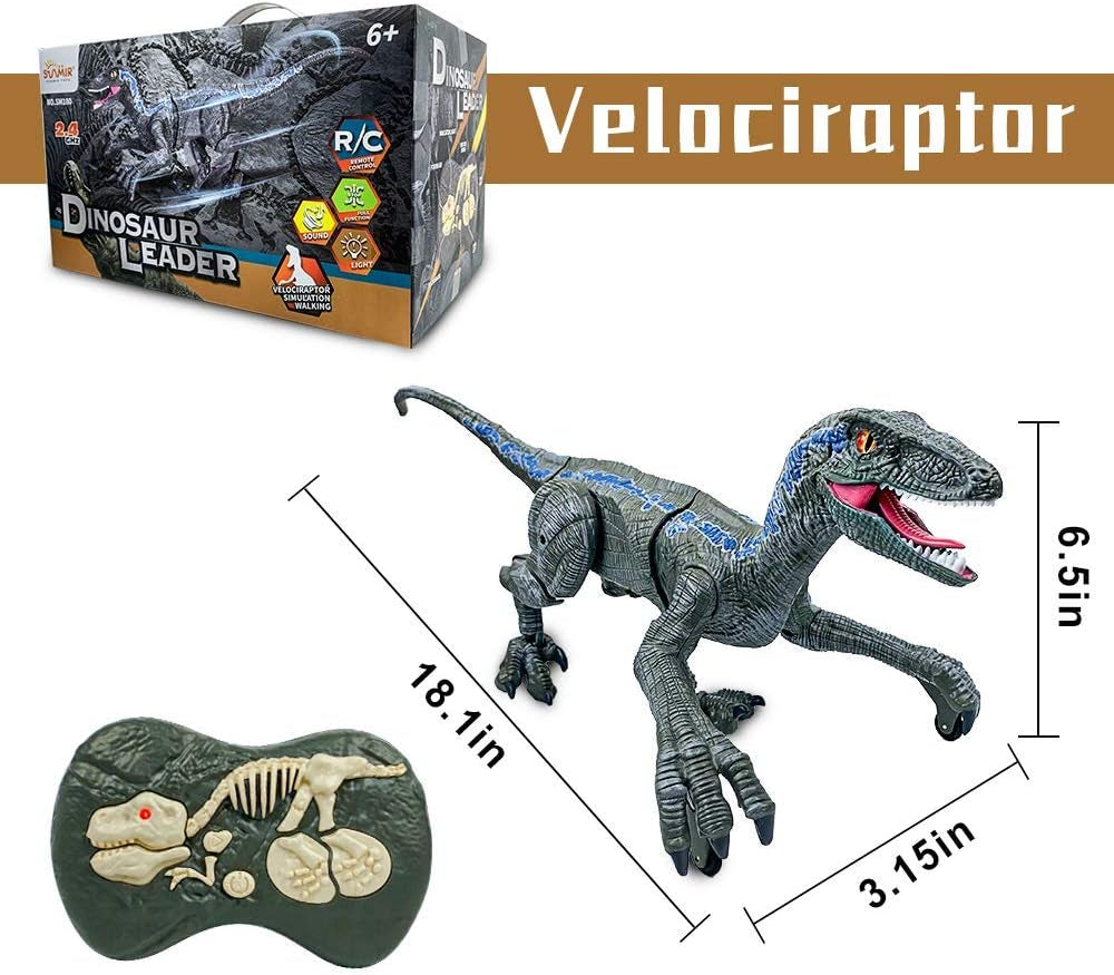 18'' Remote Control Dinosaur Toys 2.4Ghz Walking Rechargeable 3D Eyes Dinosaur Robot Toys for Kids RC Dinosaur Toys with Roaring Sounds Stomp Tail Movement Gift for Kids Boys Girls Ages 3-12 Gray