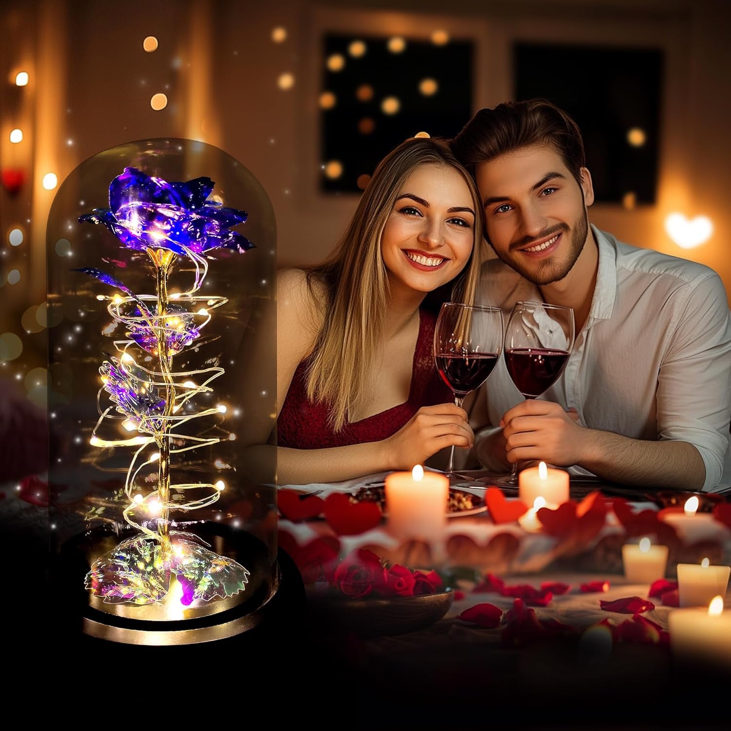 Mothers Day Flower Gifts for Mom,Birthday Gifts for Women,Rose Flower Mom Gift for Her Wife Grandma Anniversary,Colorful Purple Light up Rose in a Glass Dome from Daughter Son