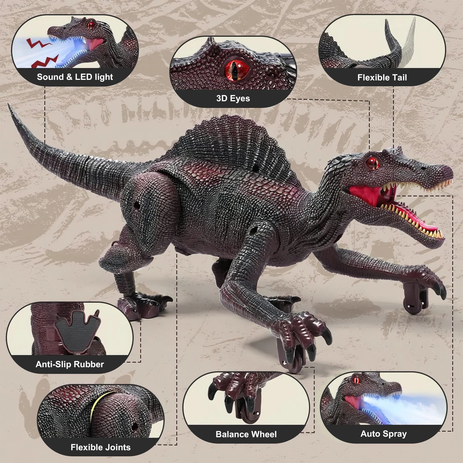Remote Control Dinosaur Toys for Boys 3-6 Years, Electronic RC Spinosaurus Robot Dinosaurs with Spray & Light & Roar, Realistic Walking T-Rex Toys Christmas Gifts for Boys and Girls 6-12