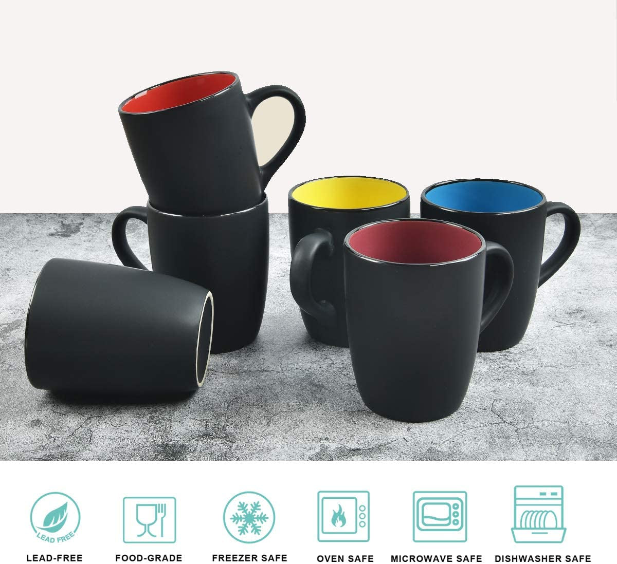 Ceramic Coffee Cup, 16Oz Porcelain Mug with Handle for Office and Home, Large Black Cup for Coffee Tea Cocoa Juice, Yellow