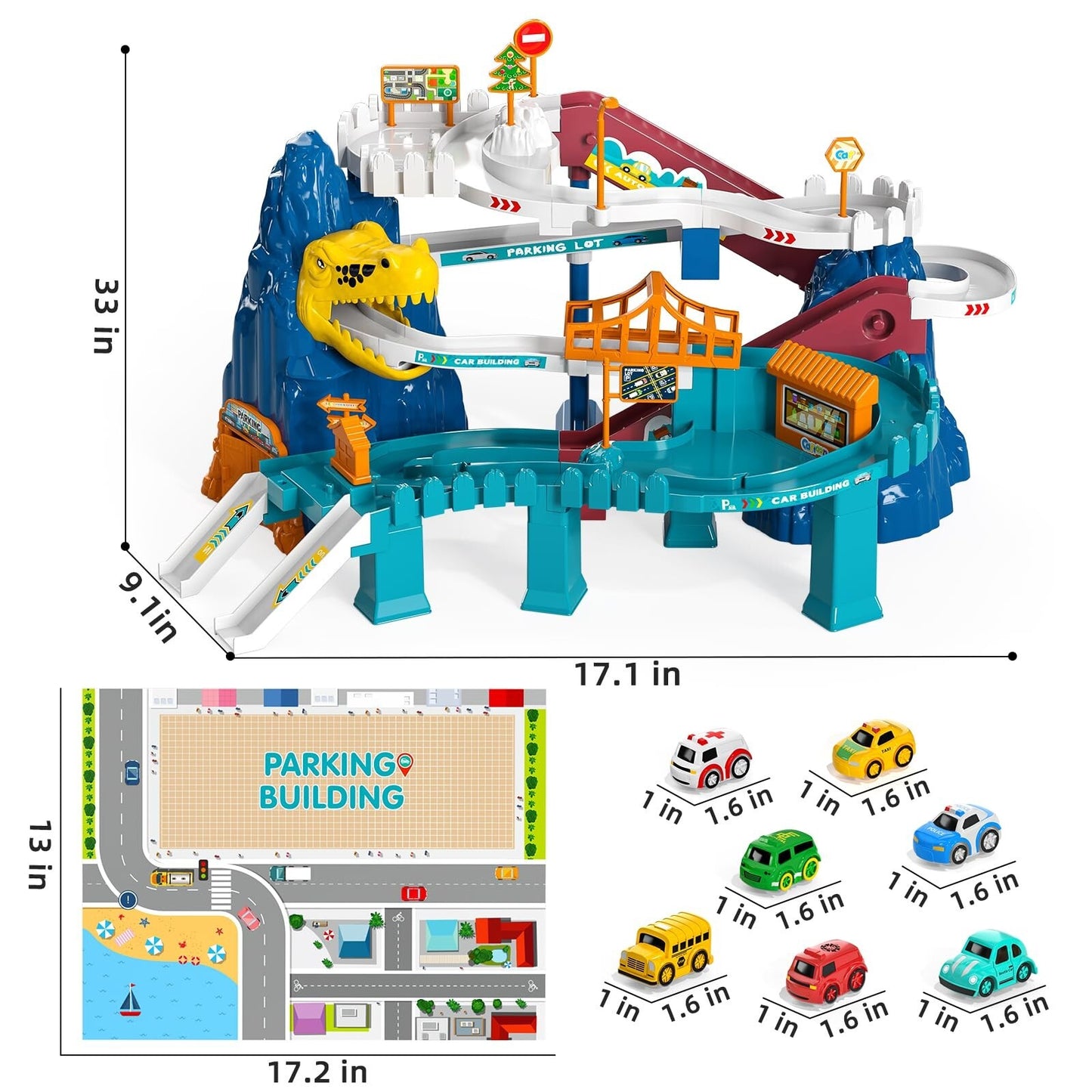 Boys Dinosaur Race Track Playset - Dinosaur Rolling Hill Car Track for Kids, ...