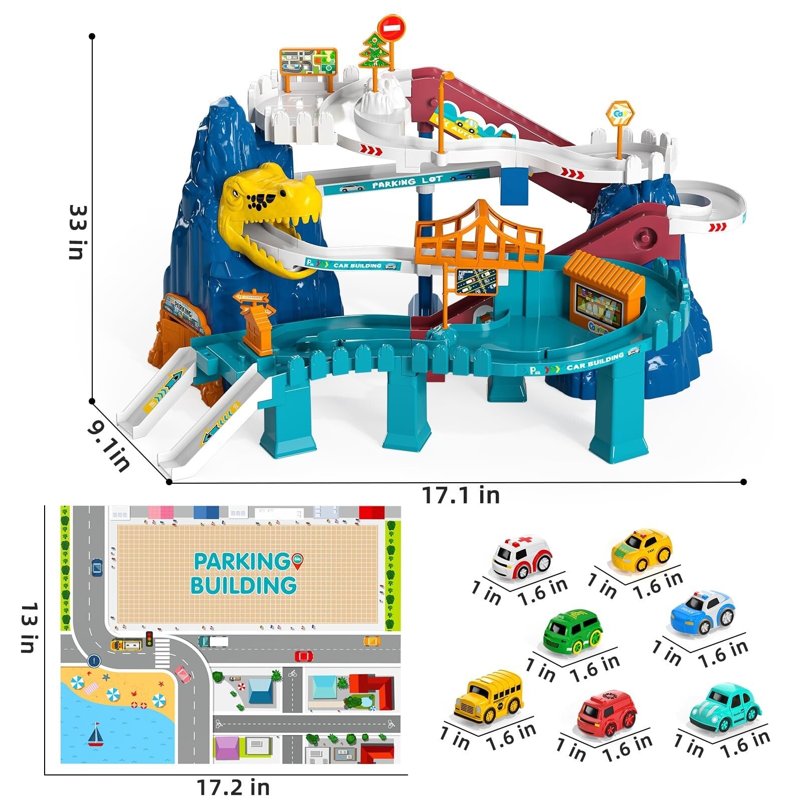 Boys Dinosaur Race Track Playset - Dinosaur Rolling Hill Car Track for Kids, ...